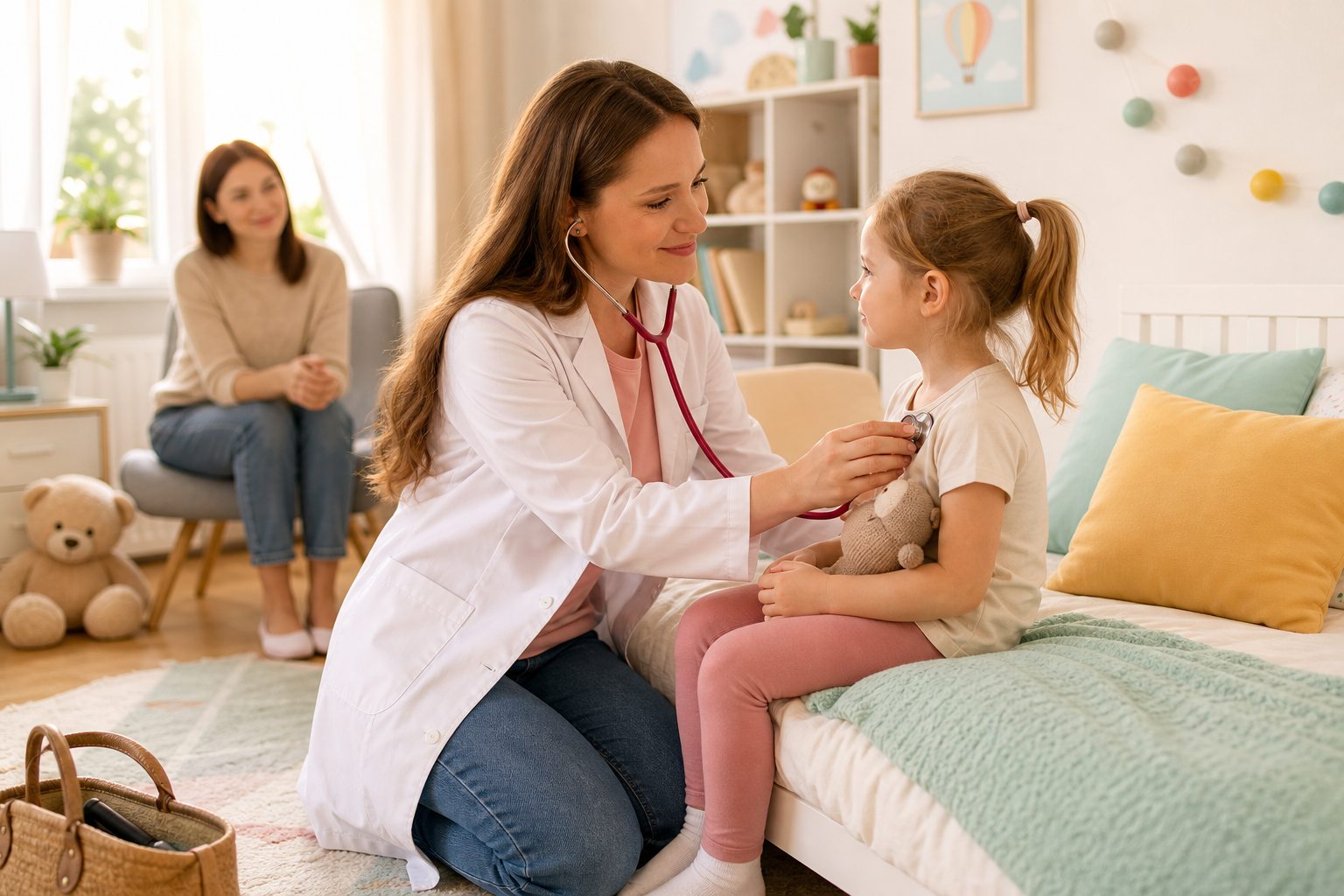 Consult pediatric la domiciliu într-o cameră de copil luminoasă